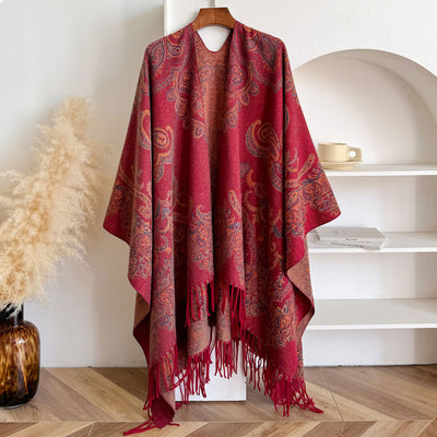 Chal Cardigan Mujer con Flecos Jacquard Cashew - Image 14