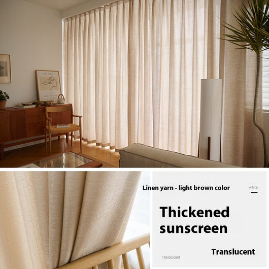 White translucent thickened sunscreen curtain made of hemp yarn with grommet top, hanging in a modern window. - Image 10