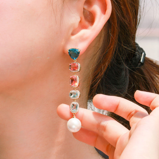 Aretes de Perla con Borla Degradada de Color - Image 2