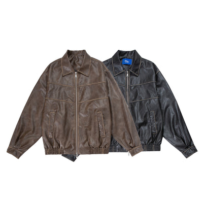 Chaqueta de Cuero PU con Solapa para Motociclista
