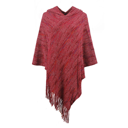 Capa Rayas con Capucha y Borlas para Mujer - Image 10