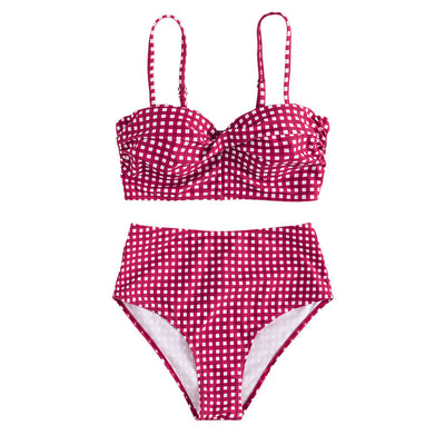 Bikini de Cintura Alta Estampado Cuadros con Abertura Sexy - Image 5