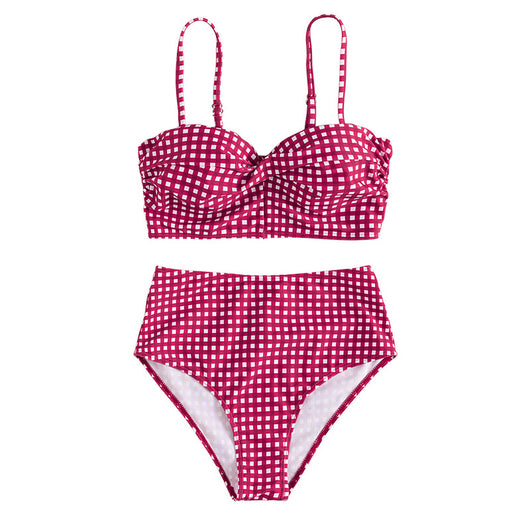 Bikini de Cintura Alta Estampado Cuadros con Abertura Sexy - Image 5