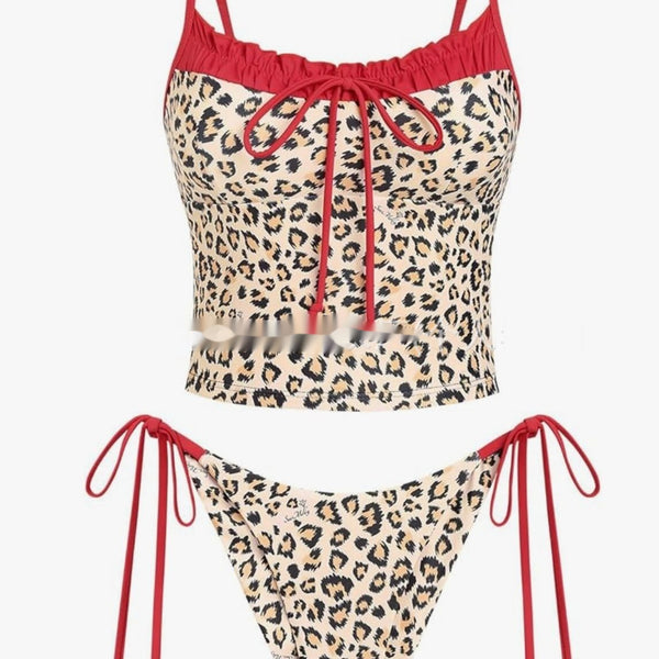 Bikini Mujer Estampado Leopardo con Detalles de Contraste