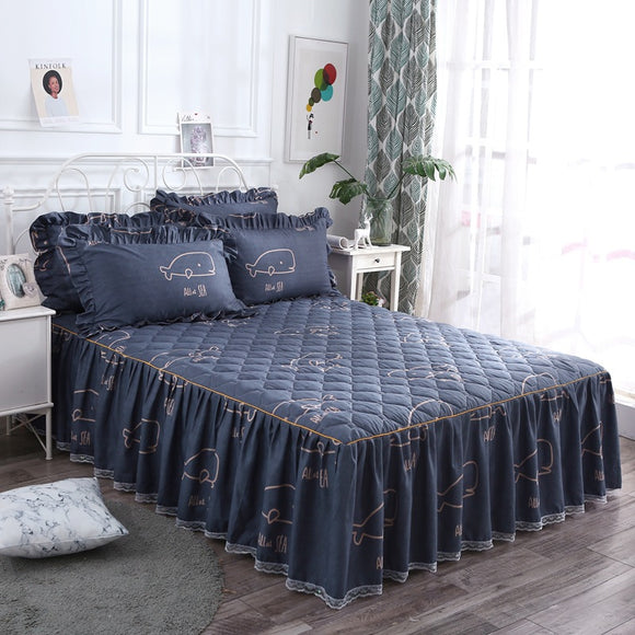 Juego de Cama Acolchado Premium con Falda de Cama