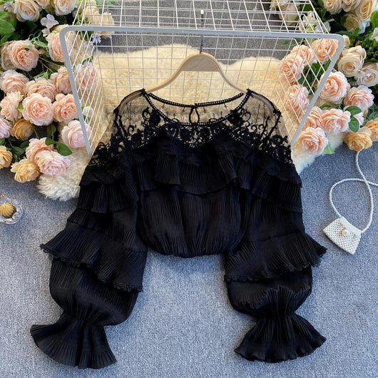 Blusa Chifón con Volantes de Encaje y Mangas Abullonadas - Image 5