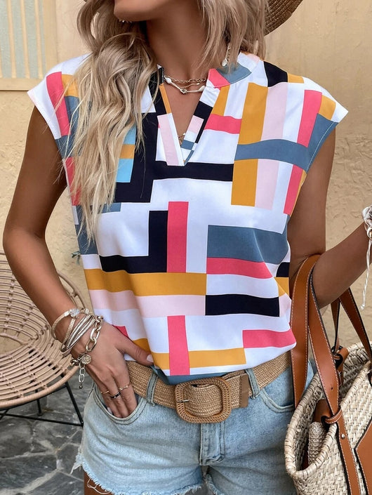 Blusa Estampada con Cuello en V y Mangas Abullonadas para Mujer - Image 8