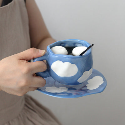 Taza y Platillo de Porcelana Cielo Azul con Nubes Blancas - Image 10