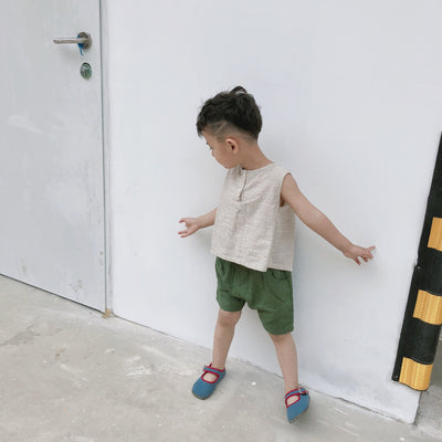 Chaleco Infantil Coreano Verano Algodón y Lino Rayas Verticales Abertura Trasera - Image 14