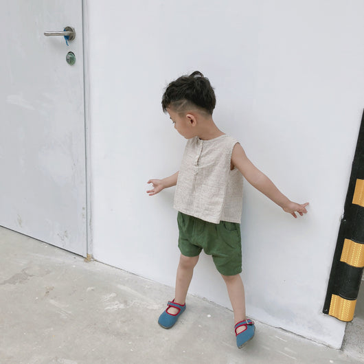 Chaleco Infantil Coreano Verano Algodón y Lino Rayas Verticales Abertura Trasera - Image 14