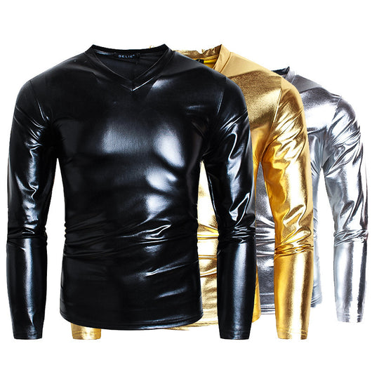 Playera Base V-Neck Brillante de Manga Larga para Hombre