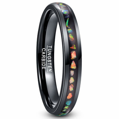 Anillo de Acero Tungsteno Dome Plata Negra con Ópalo Incrustado para Mujer - Image 5