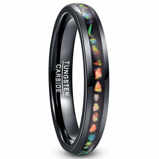 Anillo de Acero Tungsteno Dome Plata Negra con Ópalo Incrustado para Mujer - Image 5