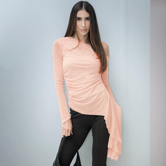 Blusa Elegante de Cuello Diagonal y Bajo Biselado - Image 12