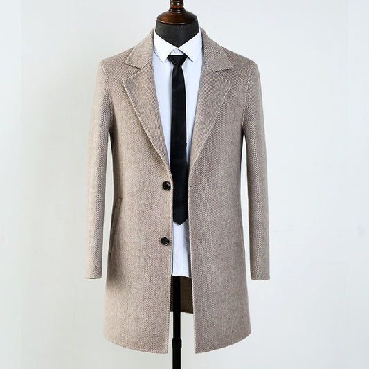 Abrigo de Lana Reversible Patrón Espiga Mediano Elegante