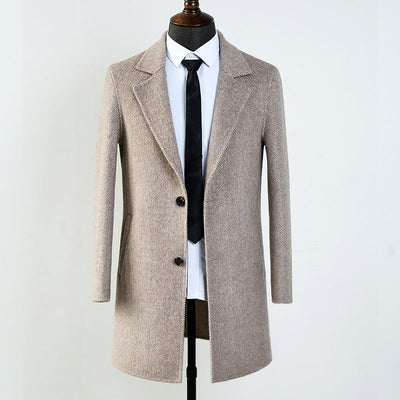 Abrigo de Lana Reversible Patrón Espiga Mediano Elegante