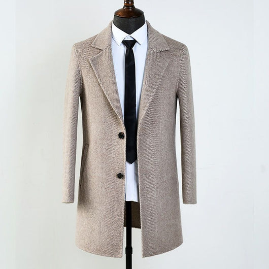 Abrigo de Lana Reversible Patrón Espiga Mediano Elegante
