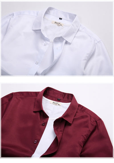Camisa de Negocios Manga Larga Talla Grande Cuello Solapa Color Sólido para Hombre - Image 14