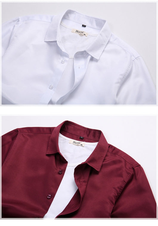 Camisa de Negocios Manga Larga Talla Grande Cuello Solapa Color Sólido para Hombre - Image 14