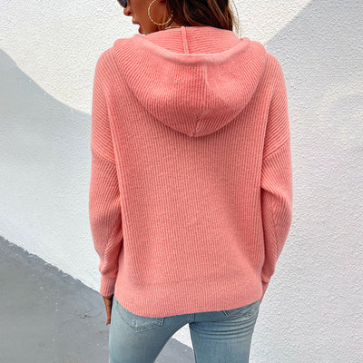 Sudadera Mujer Tejida Color Sólido con Capucha y Bolsillos - Image 4