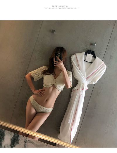 Bikini Tejido Beige con Mangas Cortas Divididas - Image 11