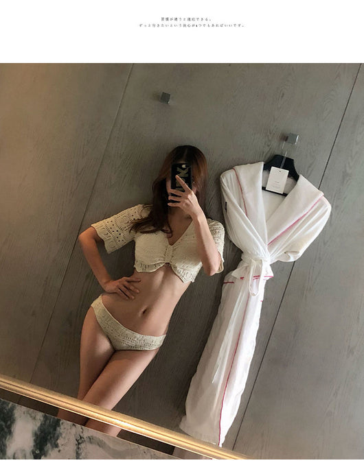 Bikini Tejido Beige con Mangas Cortas Divididas - Image 11