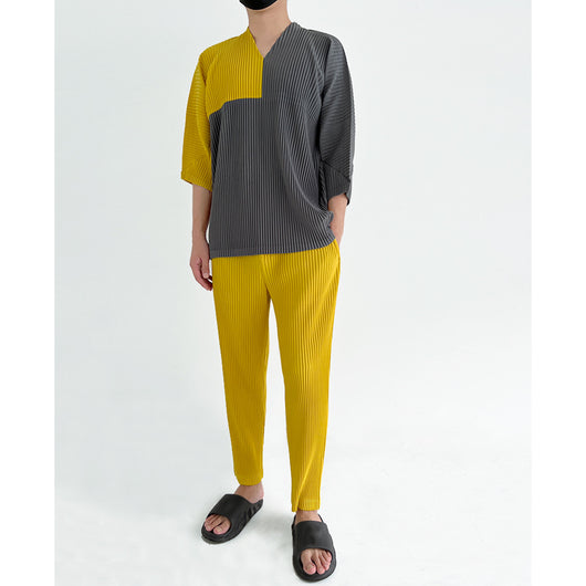Camiseta Suelta de Verano para Hombre con Cuello V y Bloques de Color - Image 9