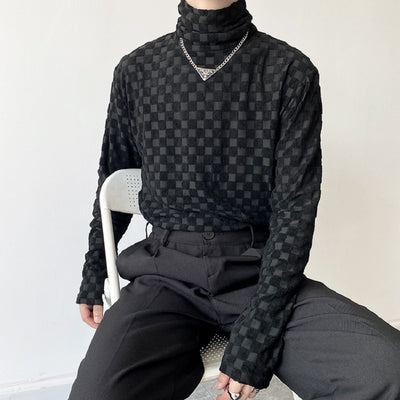 Polera Cuello Alto Jacquard a Cuadros para Hombre - Image 3