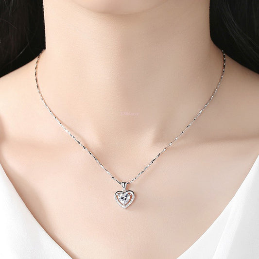 Collar Plata Corazón Océano - Cadena Clavícula Minimalista