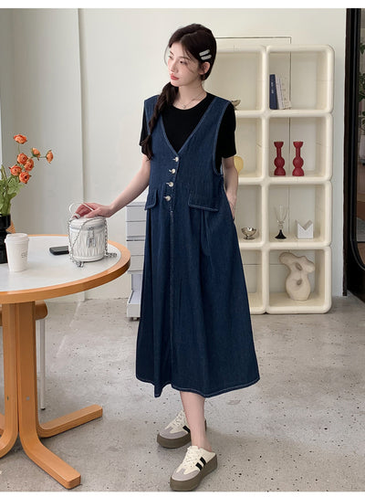 Conjunto de Dos Piezas: Falda Denim con Chaleco y Camiseta Base Talla Grande - Image 9