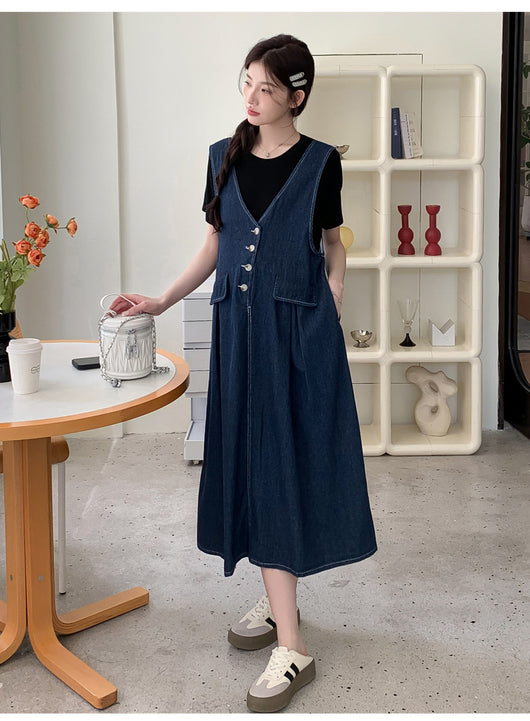Conjunto de Dos Piezas: Falda Denim con Chaleco y Camiseta Base Talla Grande - Image 9