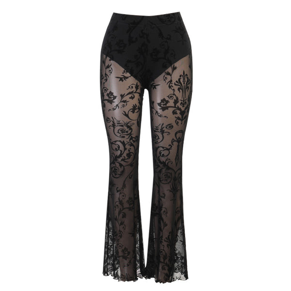 Pantalones Boho Transparentes Acampanados para Mujer