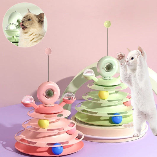 Torre Interactiva 4 Niveles para Gatos con Bolas Rodantes y Pista de Juego - Image 22