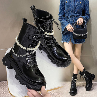 Botas Plataforma Tobilleras con Cadena de Perlas para Mujer - Image 5