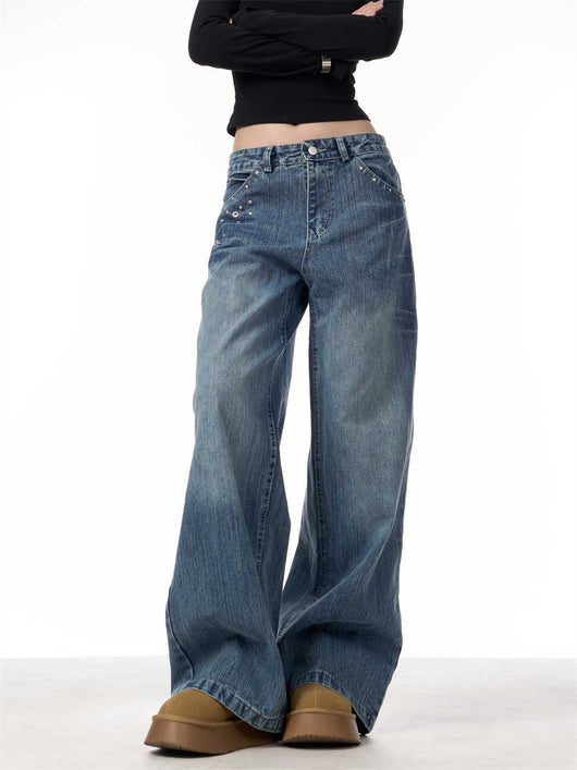 Pantalones Vaqueros Cintura Alta Baggy con Remaches - Image 5