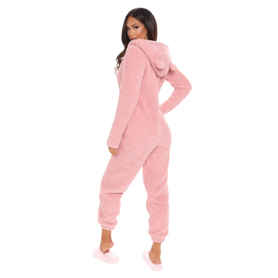 Pijama Enterizo Cálido con Capucha y Orejas - Felpa Suave de Color Liso - Image 9
