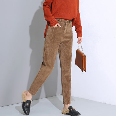Pantalones de Pana Talle Alto Acolchados Casual