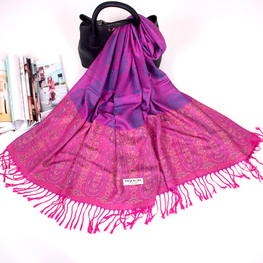 Foulard Étnico de Cachemira Dual-uso con Jacquard y Borlas - Image 38