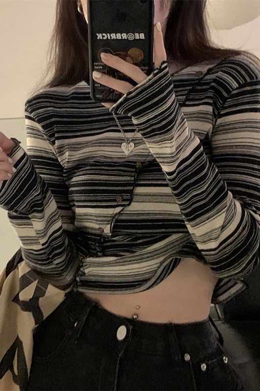 Top Cropped a Rayas Estilo Hip Hop Otoño para Mujer - Image 9