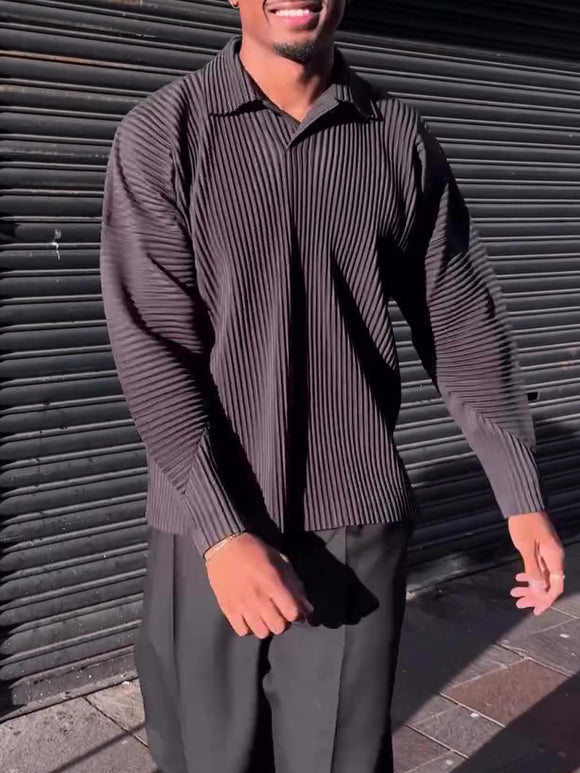 Camisa Casual de Manga Larga con Pliegues para Hombre