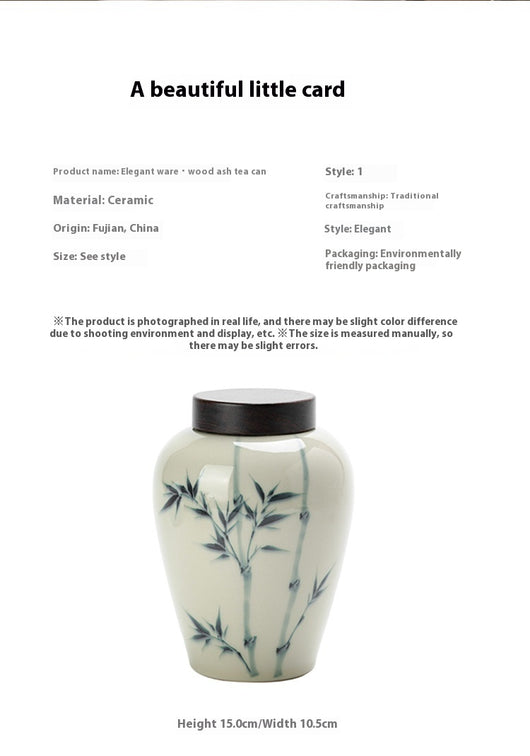 Frasco de Té Grande de Bambú Pintado a Mano con Detalles en Gris y Madera - Image 6
