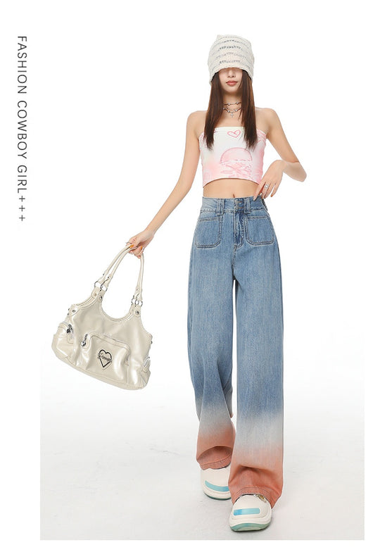 Pantalones Vaqueros Cintura Alta Pierna Ancha Degradado - Ajuste Holgado para Mujer - Image 17