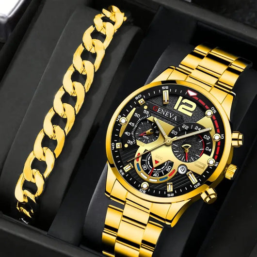 Set de 2 Relojes de Acero para Hombre con Pulsera - Diseño Ejecutivo Tres Ojos - Image 22