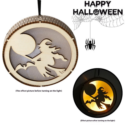 Colgante LED de Madera para Halloween - Decoración Calada a Láser - Image 28