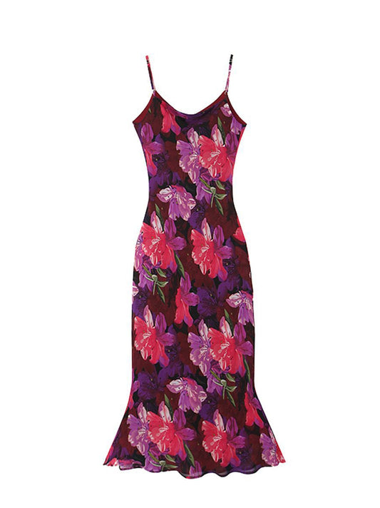Vestido Vintage Floral Suspendido Púrpura Talla Grande - Image 2