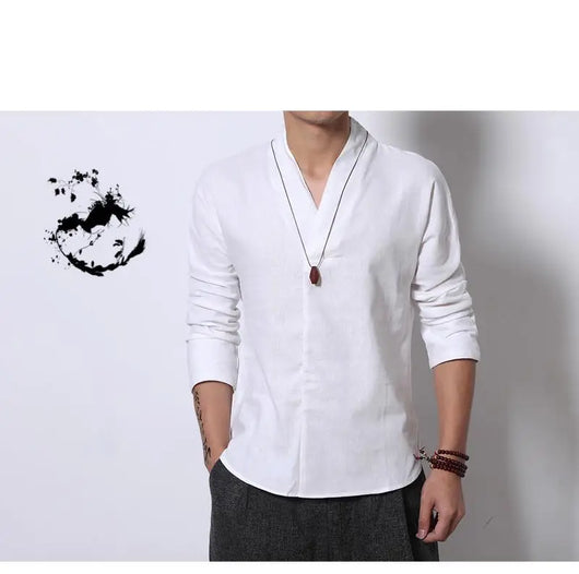 Camisa Lino Manga Larga Estilo Chino Retro para Hombre - Image 24