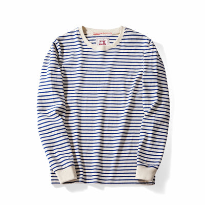 Camiseta Casual de Algodón a Rayas Clásica Cuello Redondo Manga Larga para Hombre - Image 5