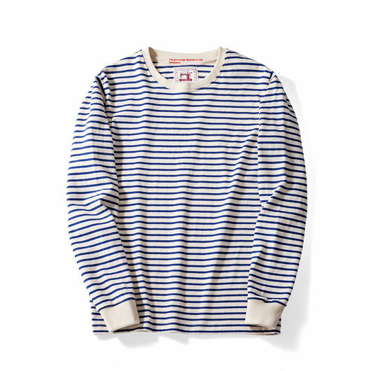 Camiseta Casual de Algodón a Rayas Clásica Cuello Redondo Manga Larga para Hombre - Image 5
