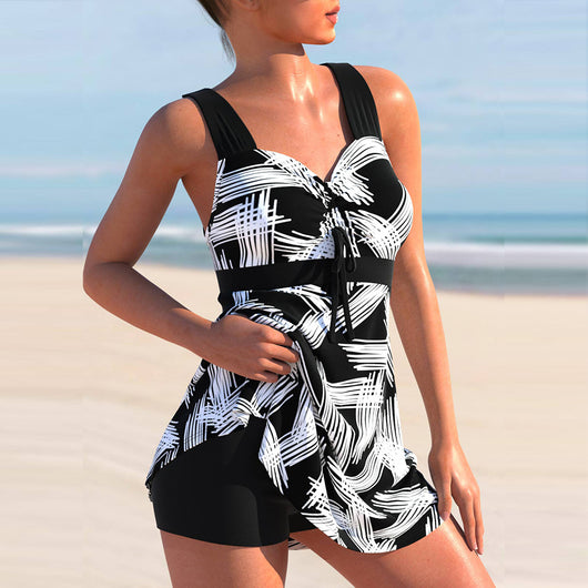 Bikini de Dos Piezas Talle Alto con Estampado a Rayas y Boxer - Image 17