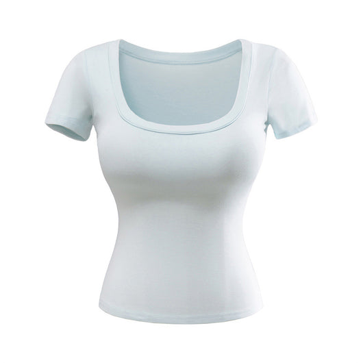 Playera Ajustada Cuello U Manga Corta para Mujer